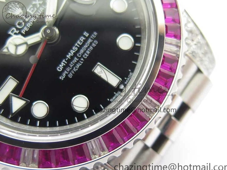 Jubilee Bezel Best II Blue Diamonds GMF Red SA3285 CHS Steel 904L Black On Dial V3 GMT-Master Bracelet Edition 0401